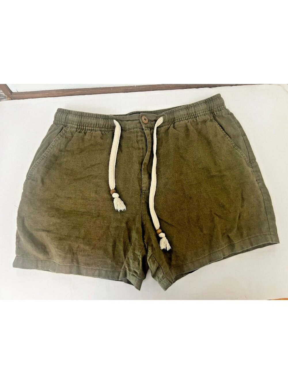 Maamgic Shorts Women’s Large Green 100% Linen Drawstring Lined Costal Lounge 4"